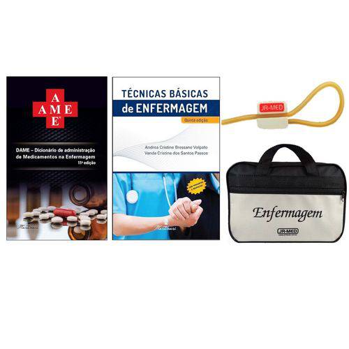 Kit Enfermagem: Ame - Dicionário de Administração de Medicamentos na Enfermagem 11ª Edição + Técnicas Básicas de Enfermagem + Bolsa Exclusiva JR-MED + Garrote JRMED