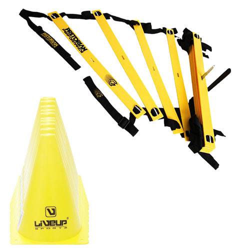 Kit Escada de Agilidade com 10 Degraus Pretorian Ec-pp + 10 Cones de Agilidade 18cm Amarelo Liveup