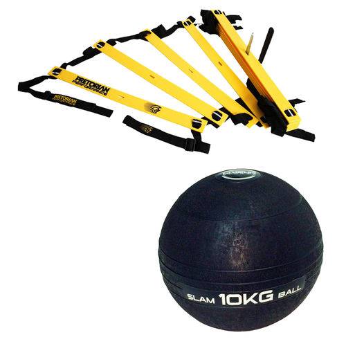 Kit Escada de Agilidade com 10 Degraus Pretorian Ec-pp + Bola Medicine Slam Ball 10 Kg Liveup