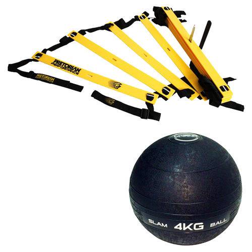 Kit Escada de Agilidade com 10 Degraus Pretorian Ec-pp + Bola Medicine Slam Ball 4 Kg Liveup