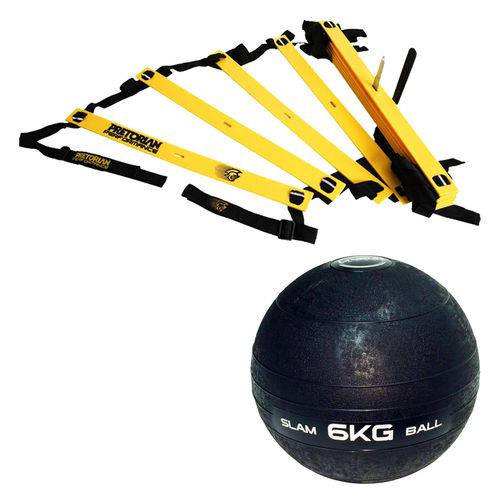 Kit Escada de Agilidade com 10 Degraus Pretorian Ec-pp + Bola Medicine Slam Ball 6 Kg Liveup