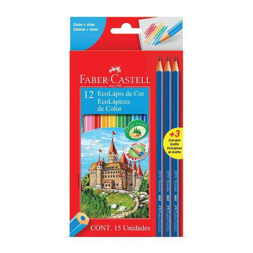 Kit Escolar Faber Castell - Lápis de Cor 12 Cores + 3 Lápis - 120112+3gr