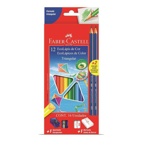 Kit Escolar Faber Castell Lápis de Cor Triangular 12 Cores