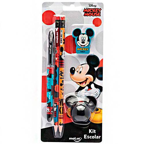 Kit Escolar Mickey Mouse Molin com 5 Itens