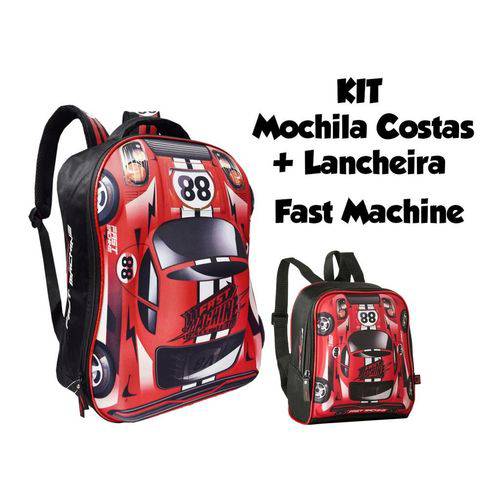 Kit Escolar Mochila de Costas + Lancheira Fast Machine 3d Clio Style - Vermelha