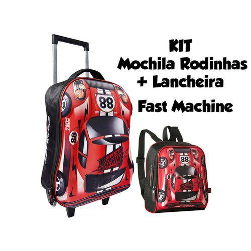 Kit Escolar Mochila de Rodinhas + Lancheira Fast Machine 3d Clio Style - Vermelho