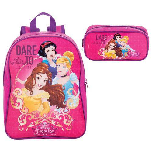 Kit Escolar Mochila G + Estojo Disney Princesas Spirit Bags Rosa