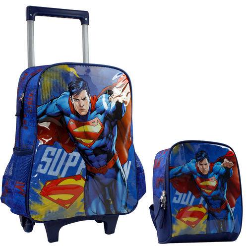 Kit Escolar Superman Mochilete e Lancheira Azul