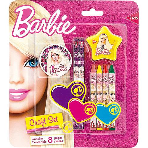 Kit Escolar Tris Barbie 8 Peças