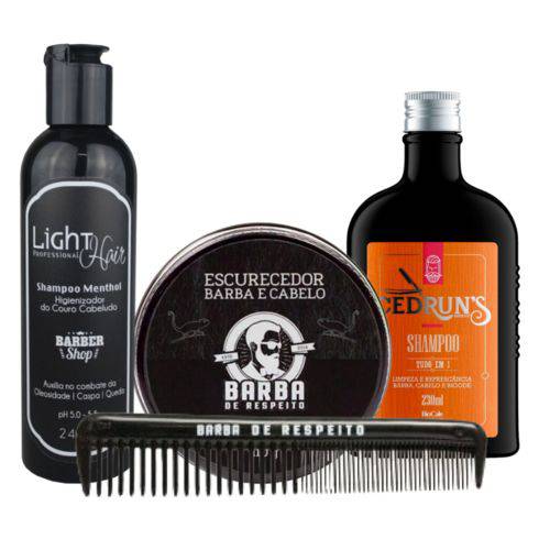 Kit Escurecedor de Barba de Respeito + Shampoo Menthol + Shampoo Tudo em 1