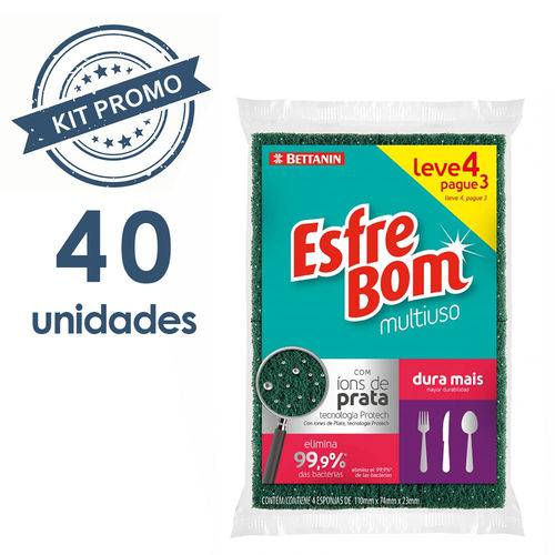 Kit Esponja Esfrebom Abrasivo Multiuso Bettanin com 40 Pacotes de 04 Unidades