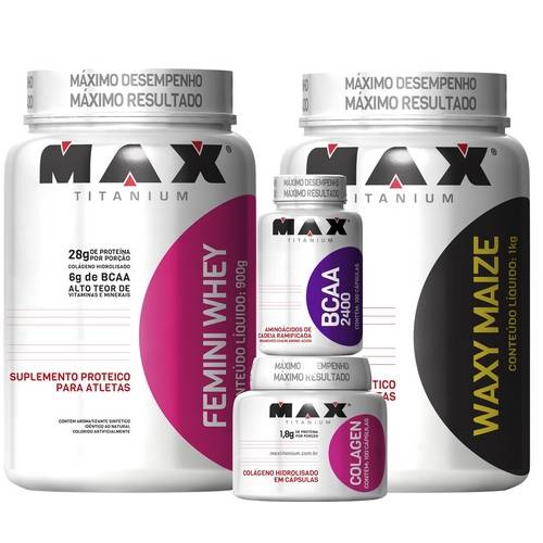 Kit Femini + Waxy Maize + Bcaa + Colagen - Max Titanium