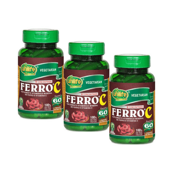 Kit 3 Ferro com Vitamina C Unilife 60 Cápsulas