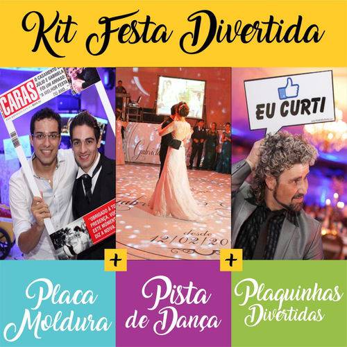 Kit Festa Divertida - 01 Pista de Dança 3x3m + 02 Placas Molduras N + 12 Plaquinhas Divertidas