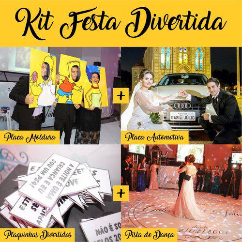Kit Festa Divertida - 01 Pista de Dança 5x5m + 04 Placas Molduras N + 24 Plaquinhas Divertidas + 03 Placas Automotivas