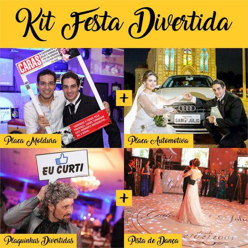 Kit Festa Divertida - 01 Pista de Dança 3x3m + 02 Placas Molduras N + 12 Plaquinhas Divertidas + 02 Placas Automotivas