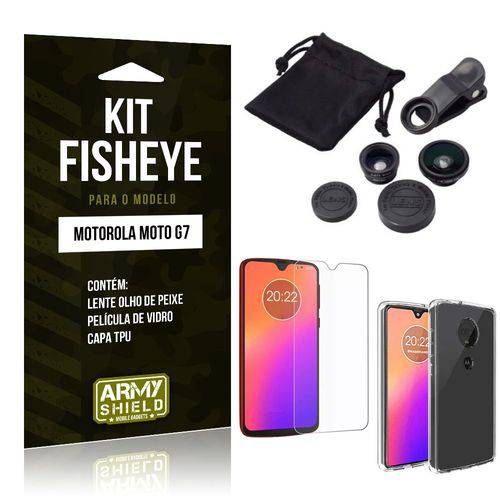 Kit Fisheye Moto G7 Lente Fisheye + Película de Vidro + Capa - Armyshield