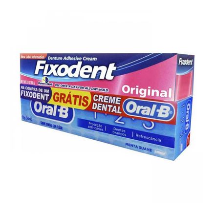 Kit Fixodent Creme Original 68g + Grátis Creme Dental Oral B