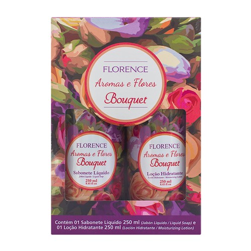 Kit Florence Aromas e Flores Bouquet com Sabonete Líquido 250ml + Loção Hidratante 250ml
