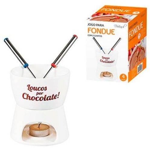 Kit Fondue Loucos por Chocolate - Porcelana 2 Garfos- 350ml