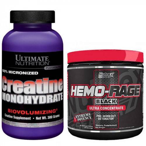Kit Força e Energia Hemo Rage Nutrex (170g) + Creatina Ultimate Nutrition (300g)