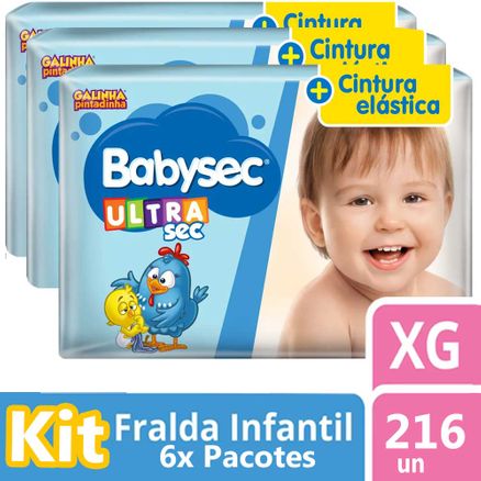Kit Fralda Babysec Galinha Pintadinha Ultrasec Mega XG 216 Unidades