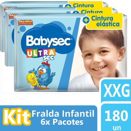 Kit Fralda Babysec Galinha Pintadinha Ultrasec Mega XXG 180 Unidades