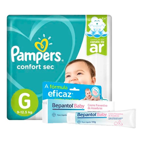 Kit Fralda Descartável Pampers Confort Sec Bag Giga G 70 Unidades + Bepantol Baby Bayer 100g