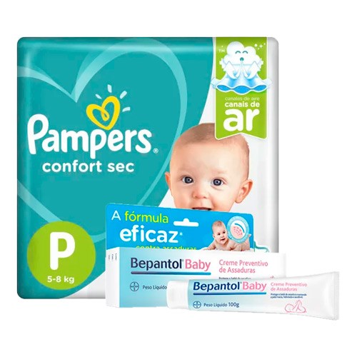 Kit Fralda Descartável Pampers Confort Sec Bag Giga P 84 Unidades + Bepantol Baby Bayer 100g