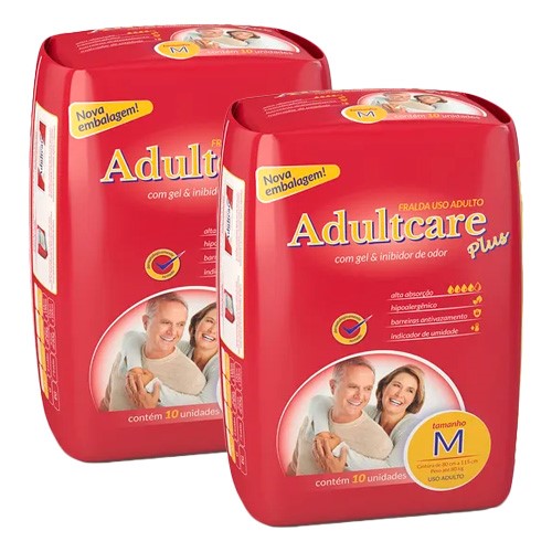 Kit Fralda Geriátrica Adultcare M 10 Tiras 2 Pacotes