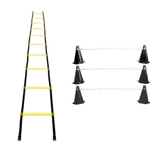Kit Funcional 6 Cones Preto com Barreira e Escada Plástico