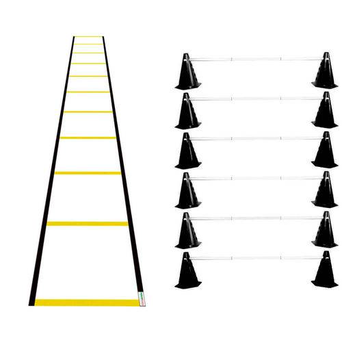 Kit Funcional 12 Cones Preto com Barreira e Escada Nylon