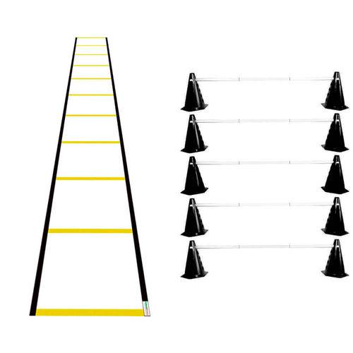 Kit Funcional 10 Cones Preto com Barreira e Escada Nylon