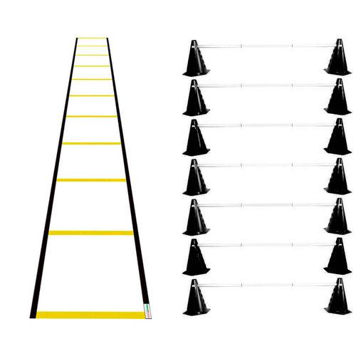 Kit Funcional 14 Cones Preto com Barreira e Escada Nylon