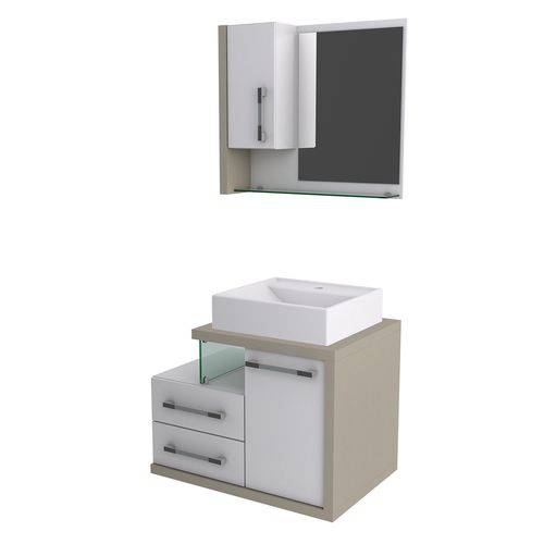 Kit Gabinete Banheiro Compace Legno 650w 3 Pçs Branco/Connect Nude