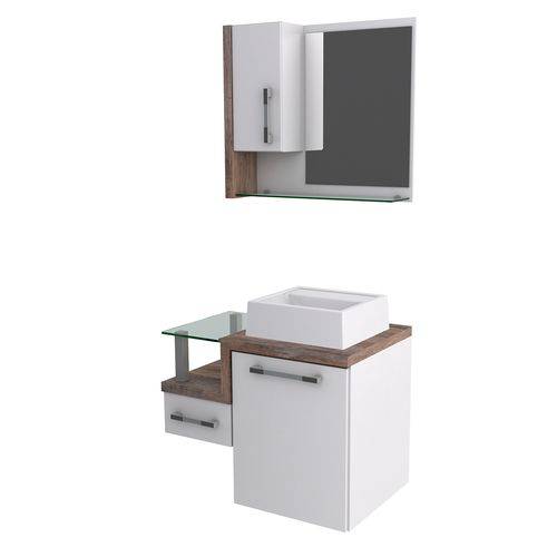 Kit Gabinete para Banheiro Compace Legno 630w 3 Pçs Branco/Marrocos