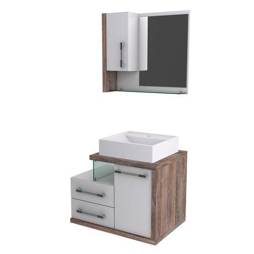 Kit Gabinete para Banheiro Compace Legno 650w 3 Pçs Branco/Marrocos