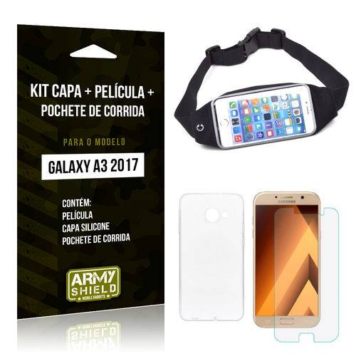 Kit Galaxy A3 (2017) Capa Silicone + Película de Vidro + Pochete para Corrida - Armyshield