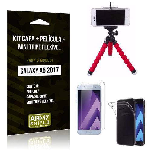 Kit Galaxy A5 (2017) Capa Silicone + Película de Vidro + Mini Tripé Flexível - Armyshield