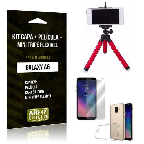 Kit Galaxy A6 Capa Silicone + Película de Vidro + Mini Tripé Flexível - Armyshield