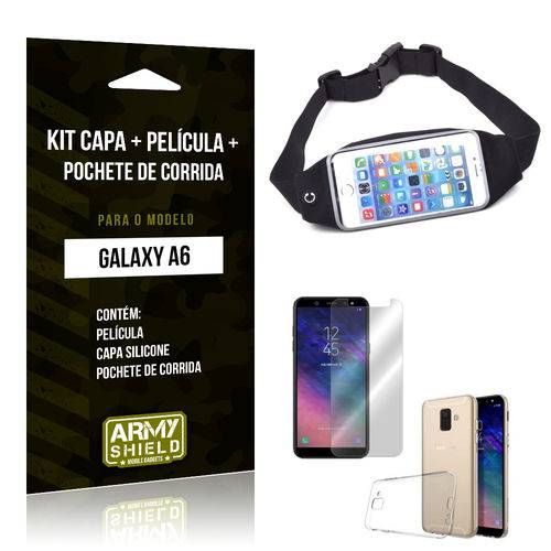 Kit Galaxy A6 Capa Silicone + Película de Vidro + Pochete para Corrida - Armyshield