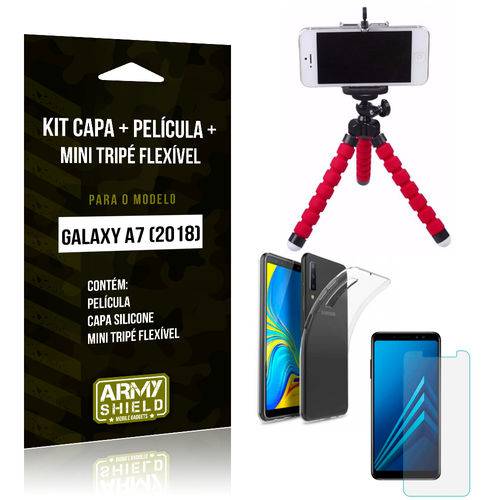 Kit Galaxy A7 (2018) Capa Silicone + Película de Vidro + Mini Tripé Flexível - Armyshield