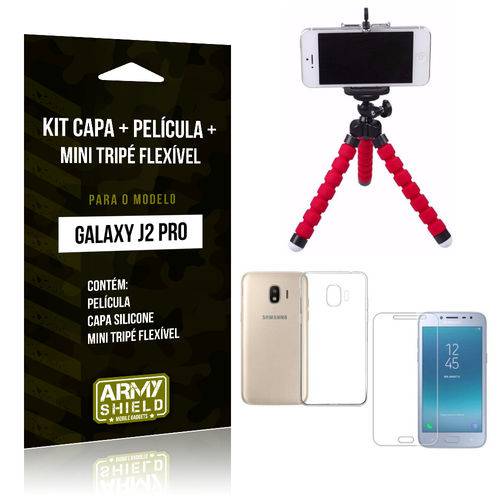 Kit Galaxy J2 Pro 2018 Capa Silicone + Película de Vidro + Mini Tripé Flexível - Armyshield
