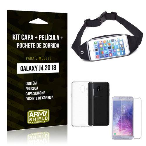 Kit Galaxy J4 (2018) Capa Silicone + Película de Vidro + Pochete para Corrida - Armyshield