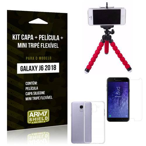 Kit Galaxy J6 (2018) Capa Silicone + Película de Vidro + Mini Tripé Flexível - Armyshield
