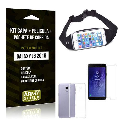 Kit Galaxy J6 (2018) Capa Silicone + Película de Vidro + Pochete para Corrida - Armyshield