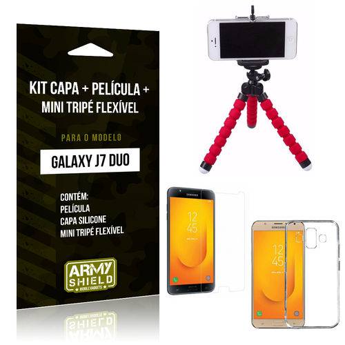 Kit Galaxy J7 Duo (2018) Capa Silicone + Película de Vidro + Mini Tripé Flexível - Armyshield