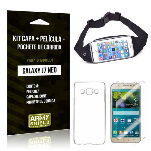 Kit Galaxy J7 Neo (2017) Capa Silicone + Película de Vidro + Pochete para Corrida - Armyshield