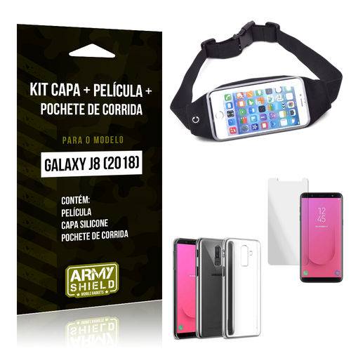 Kit Galaxy J8 (2018) Capa Silicone + Película de Vidro + Pochete para Corrida - Armyshield