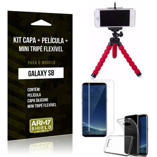 Kit Galaxy S8 Capa Silicone + Película de Vidro + Mini Tripé Flexível - Armyshield